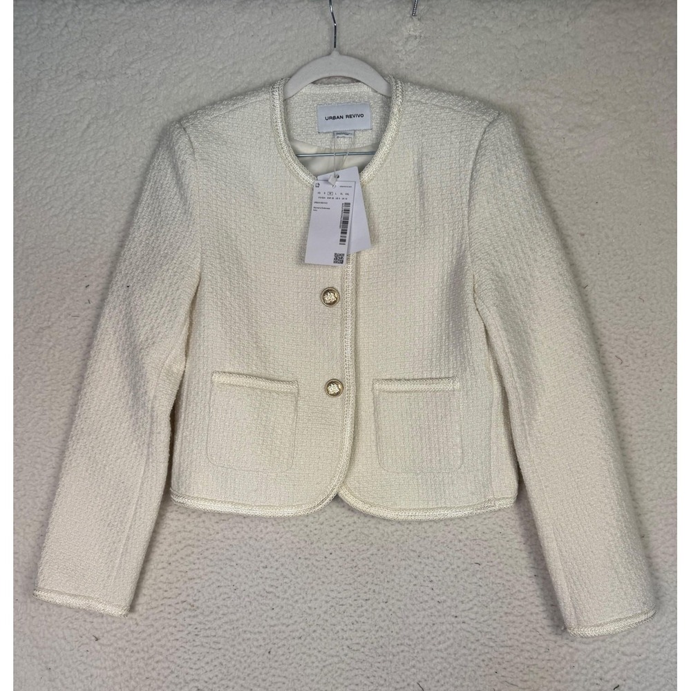 URBAN REVIVO Jacket Womens M White Tweed Business Classic JackieO Academia